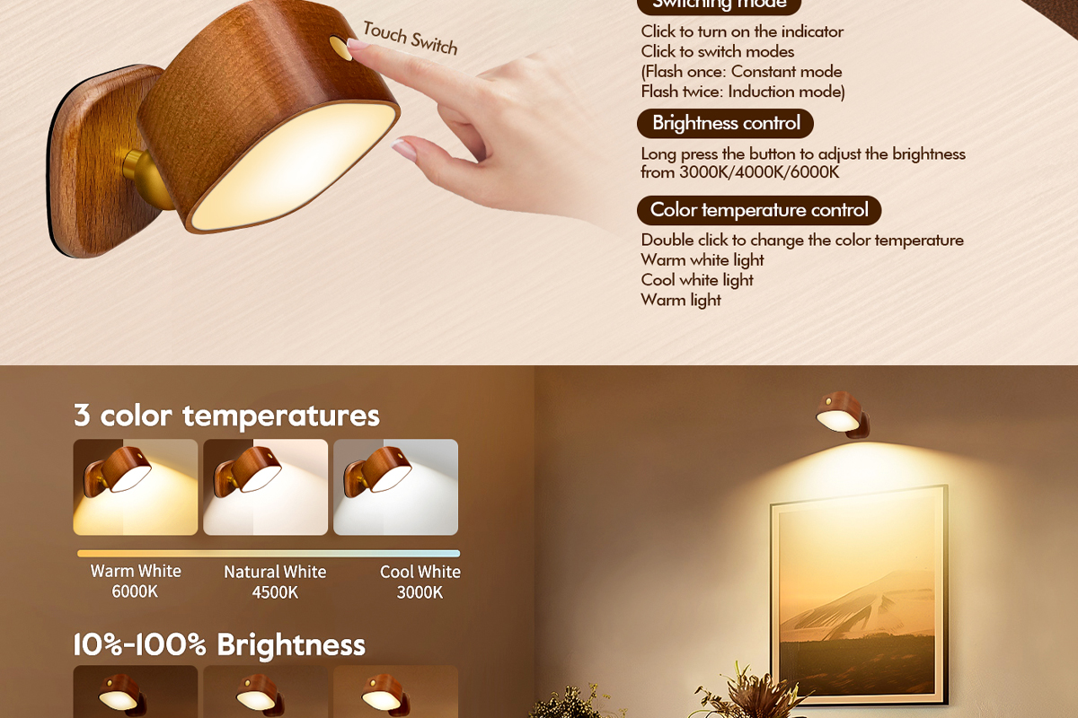 Smart USB Charging Solid Wood Night Light radar Sensing Corridor Light Co<i></i>nvenient Magnetic LED Bedside Light Decoration
