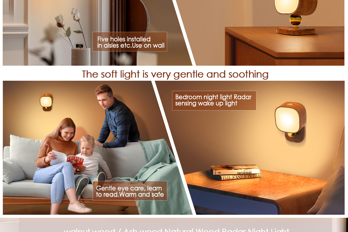Smart USB Charging Solid Wood Night Light radar Sensing Corridor Light Co<i></i>nvenient Magnetic LED Bedside Light Decoration