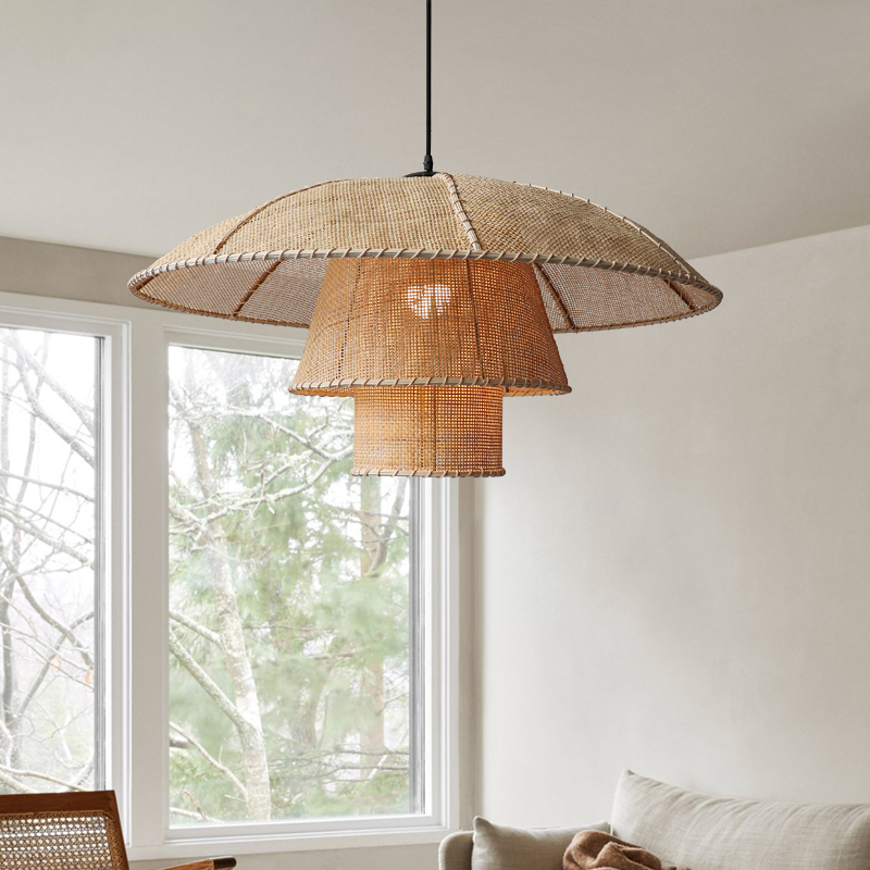 Japanese Vintage Living Room Woven Rattan Lampshade Rattan Pendant Light JPS200picture2