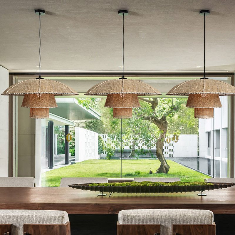 Japanese Vintage Living Room Woven Rattan Lampshade Rattan Pendant Light JPS200picture4