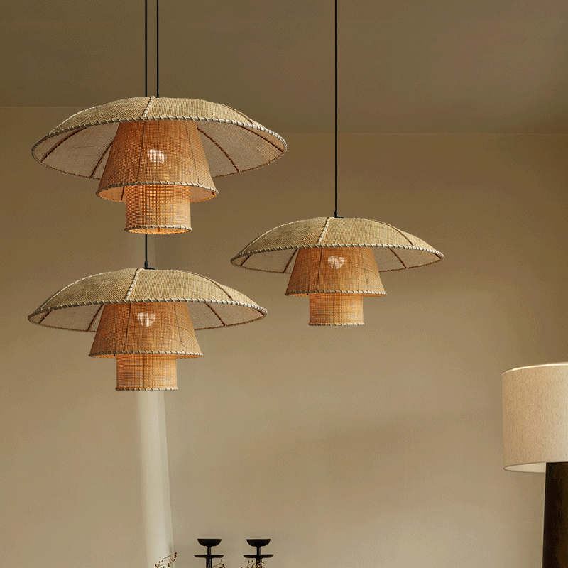 Japanese Vintage Living Room Woven Rattan Lampshade Rattan Pendant Light JPS200picture6