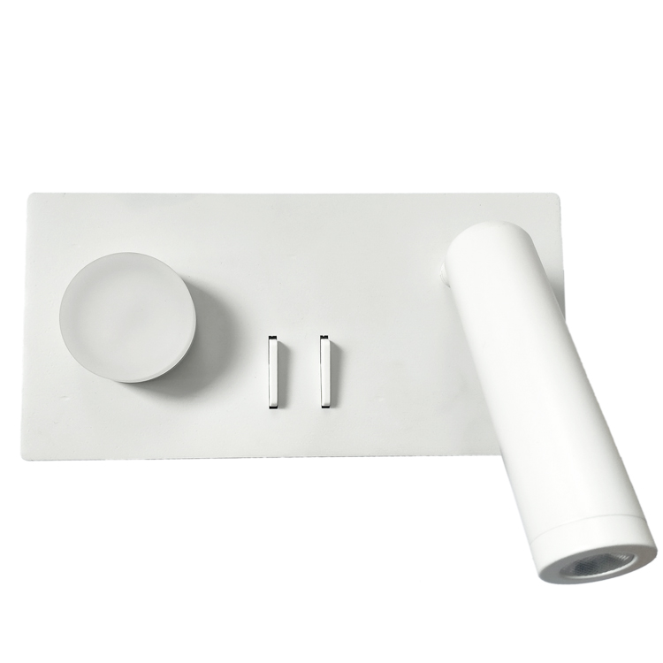 85-265V LED Hotel Bedside Reading Light, Dual-Switch Wall Sco<i></i>nce with Round Ambient Light & Adjustable Spotlight (White)