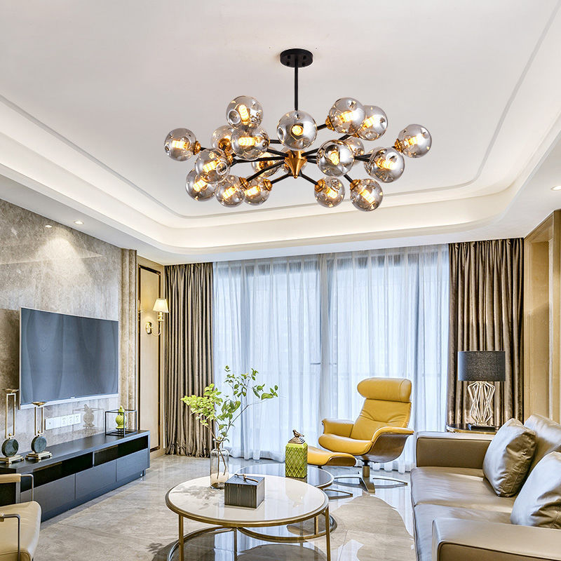 Nordic Modern Luxury Hotel Dining Room Table Glass Black+Gold  Chandelier CHA760picture2