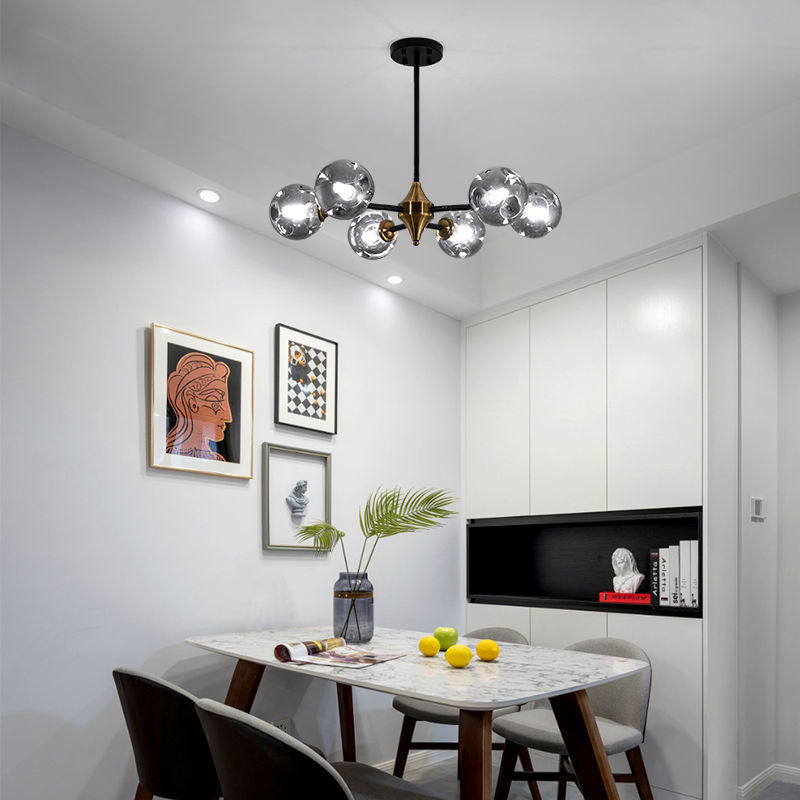 Nordic Modern Luxury Hotel Dining Room Table Glass Black+Gold  Chandelier CHA760picture3