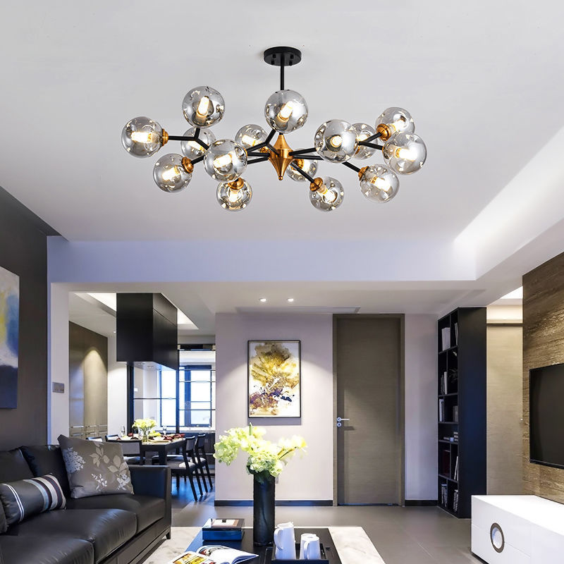 Nordic Modern Luxury Hotel Dining Room Table Glass Black+Gold  Chandelier CHA760picture4