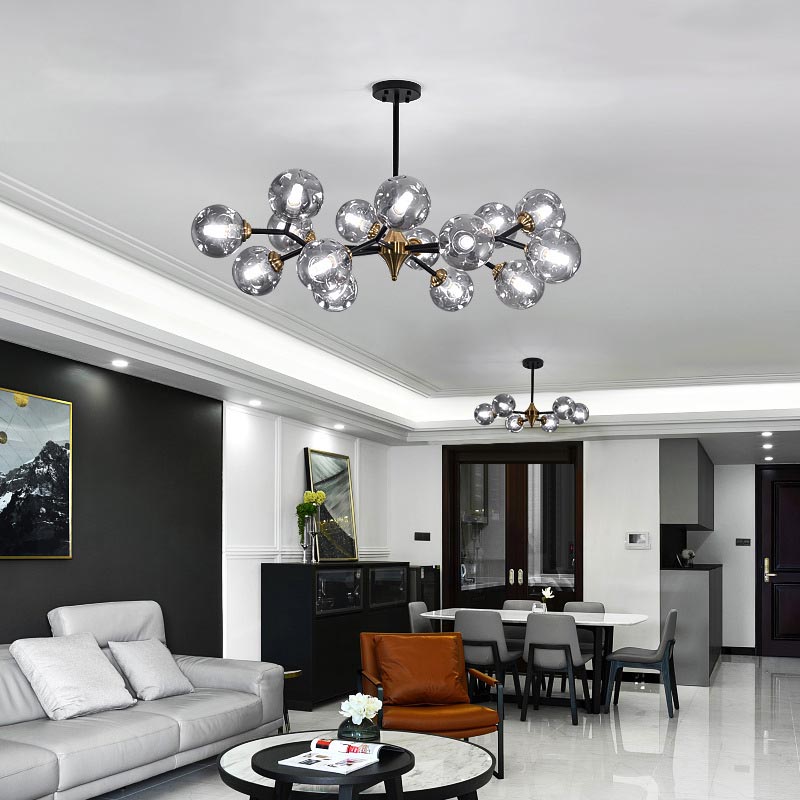 Nordic Modern Luxury Hotel Dining Room Table Glass Black+Gold  Chandelier CHA760picture6