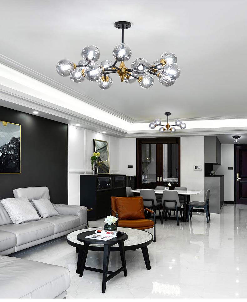 Nordic Modern Luxury Hotel Dining Room Table Chandelier Iron Glass Black+Gold Fashion Atmosphere Shop Lights Romantic Lighting