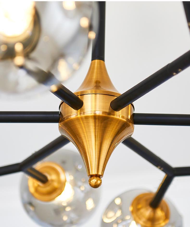 Nordic Modern Luxury Hotel Dining Room Table Chandelier Iron Glass Black+Gold Fashion Atmosphere Shop Lights Romantic Lighting