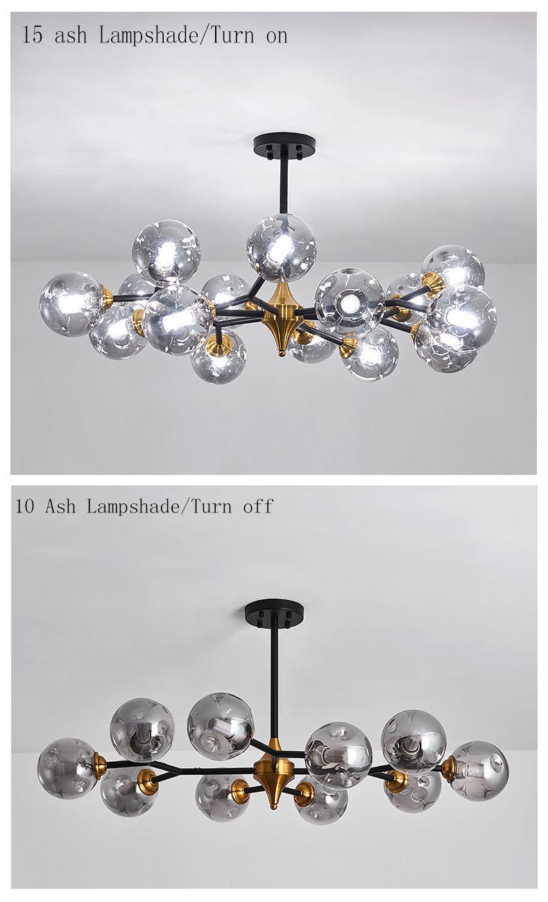 Nordic Modern Luxury Hotel Dining Room Table Chandelier Iron Glass Black+Gold Fashion Atmosphere Shop Lights Romantic Lighting