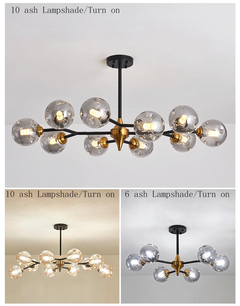 Nordic Modern Luxury Hotel Dining Room Table Chandelier Iron Glass Black+Gold Fashion Atmosphere Shop Lights Romantic Lighting