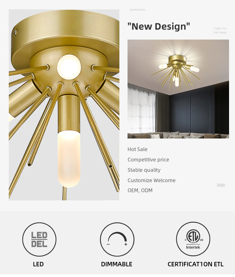 New Arrival Suspended Mounted Indoor Decoration Gold Hanging Led Chandelier Pendant Light