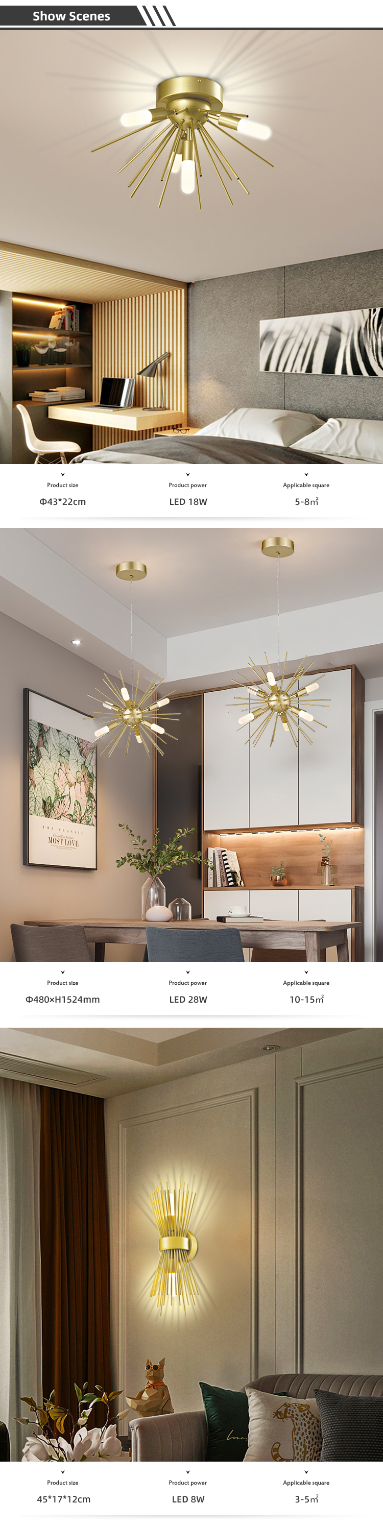 New Arrival Suspended Mounted Indoor Decoration Gold Hanging Led Chandelier Pendant Light