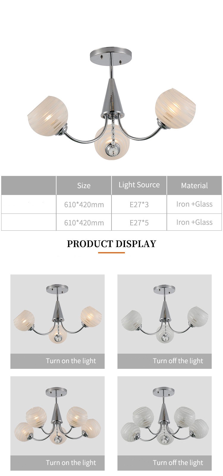 Co<i></i>ntemporary Indoor Home Decoration Glass Lampshade E27 Chandeliers Ceiling Light