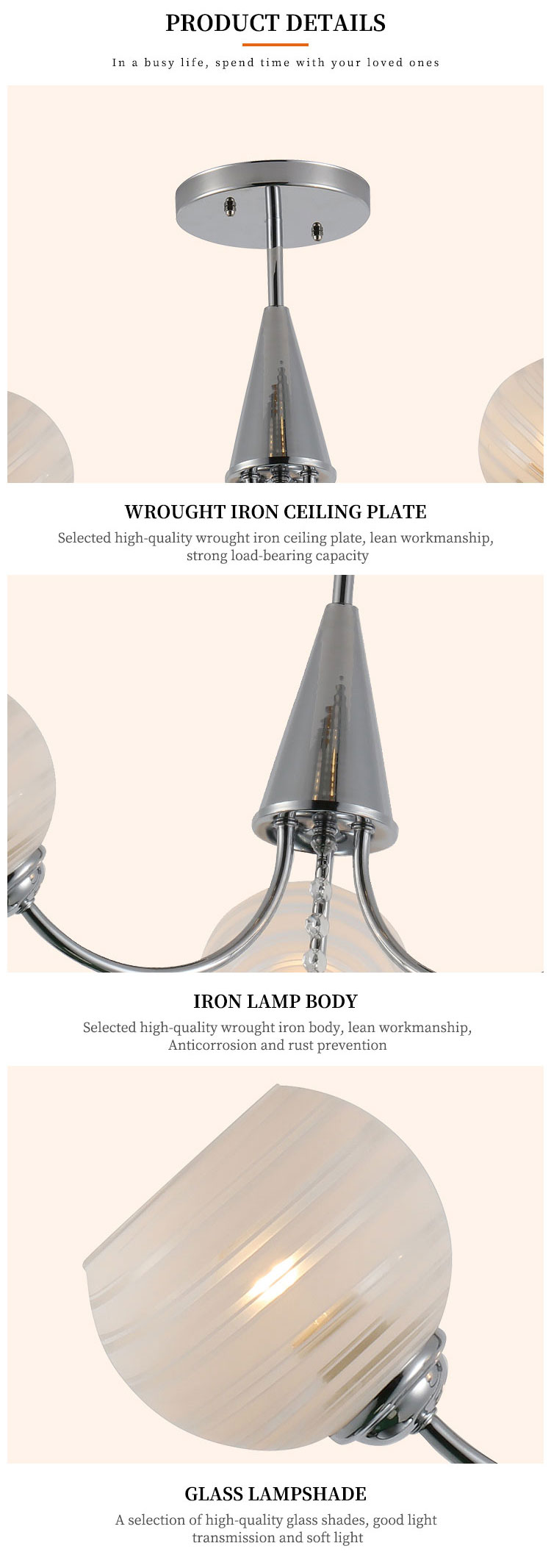 Co<i></i>ntemporary Indoor Home Decoration Glass Lampshade E27 Chandeliers Ceiling Light