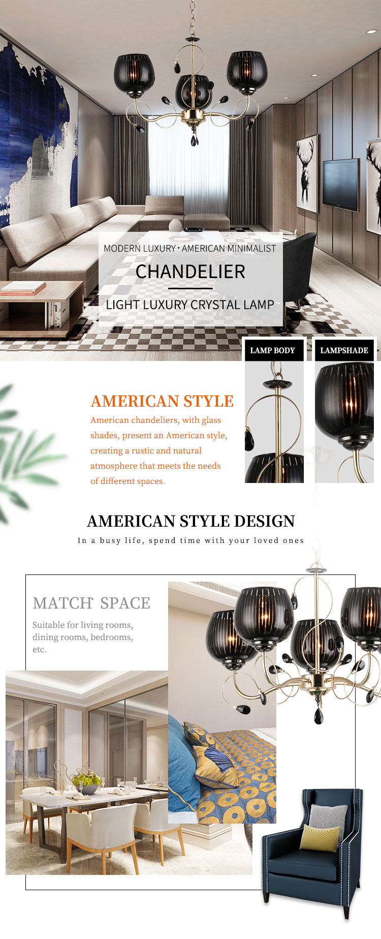 Modern Creative Design Hanging Lamp Bedroom Indoor Decoration Glass Chandelier Pendant Light