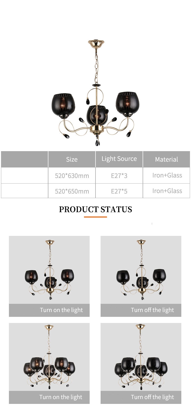 Modern Creative Design Hanging Lamp Bedroom Indoor Decoration Glass Chandelier Pendant Light