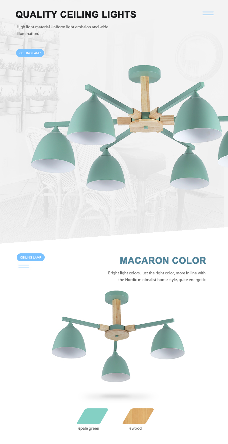 Creative Modern Design Green Lampshade Chandelier Lamp Branch Indoor Iron Led Ceiling Light