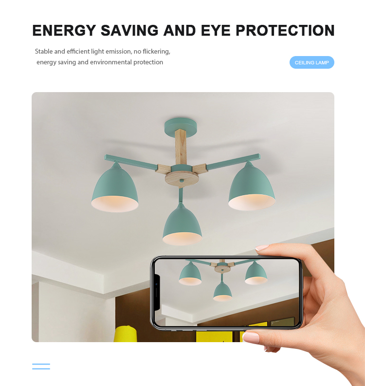 Creative Modern Design Green Lampshade Chandelier Lamp Branch Indoor Iron Led Ceiling Light