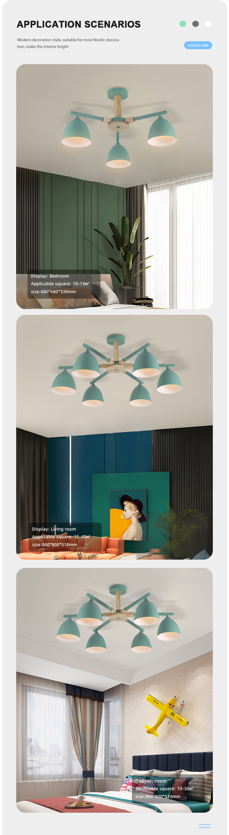 Creative Modern Design Green Lampshade Chandelier Lamp Branch Indoor Iron Led Ceiling Light