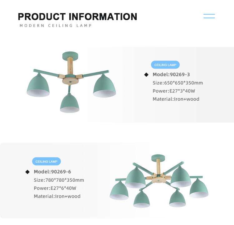 Creative Modern Design Green Lampshade Chandelier Lamp Branch Indoor Iron Led Ceiling Light