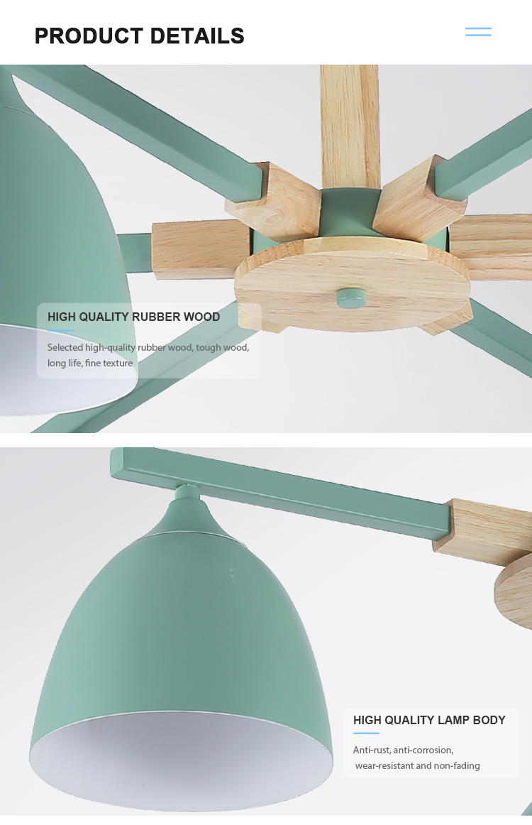 Creative Modern Design Green Lampshade Chandelier Lamp Branch Indoor Iron Led Ceiling Light