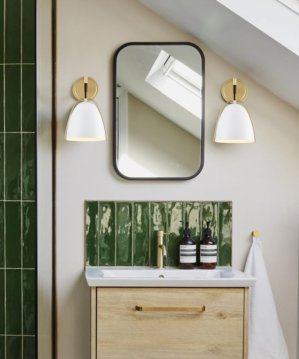 Modern Farmhouse Gold and White Metal Wall Sconce Light WL5380picture2