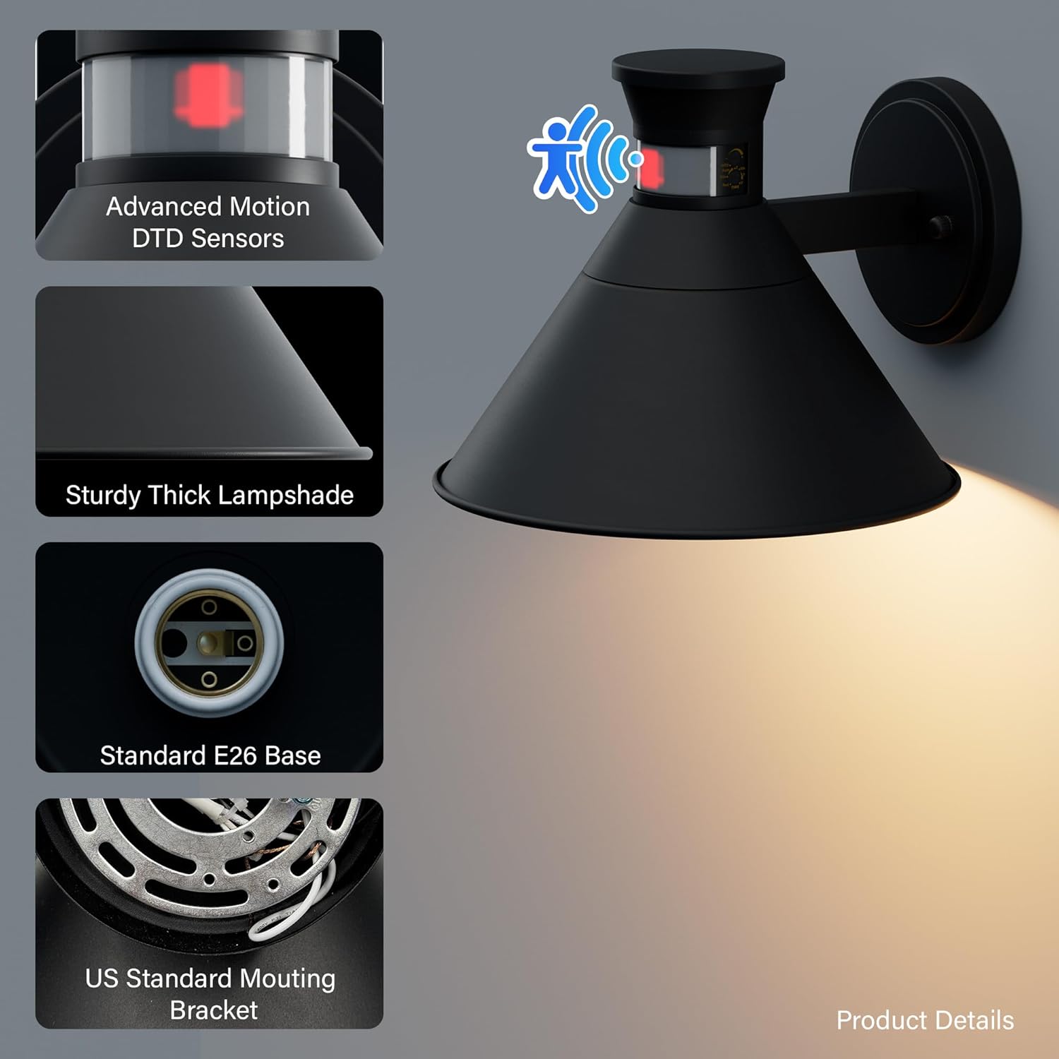 Motion Sensor Dusk-Dawn Black Outdoor Gooseneck Wall Mounted Barn Light WL5360picture2