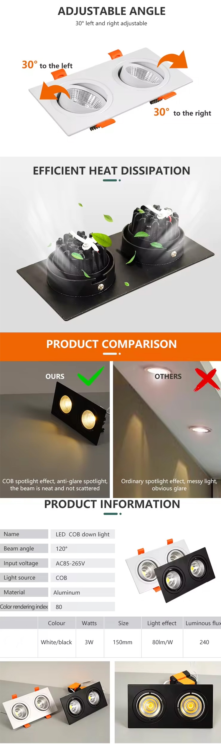 Two Heads Rectangle Hotel Home 20w 30w Aluminum COB LED Surface Mount Down Light Double Lamps 12w New Design Downlight