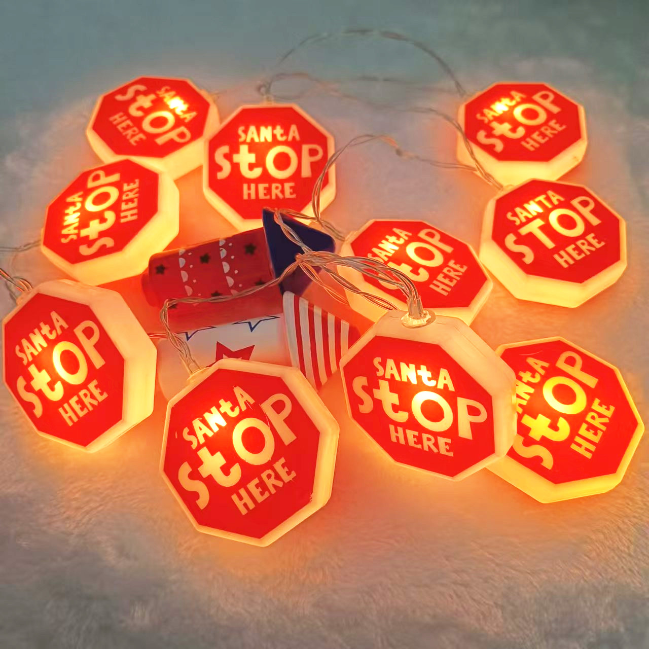 Battery Santa Stop Here LED Light String for Outdoor Christmas Party Decorations XMS470picture4