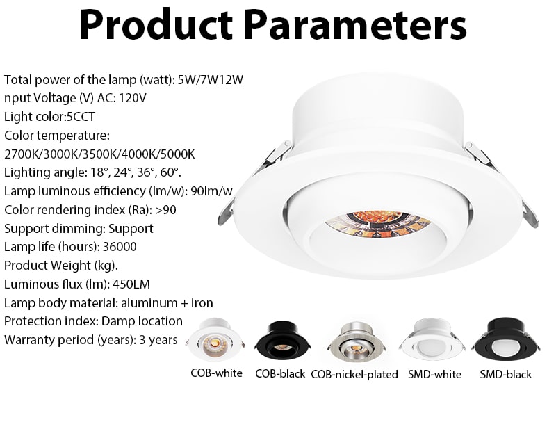 5CCT Selectable Recessed 4 Inch 12W Adjustable Gimbal LED Downlight DL2190picture5