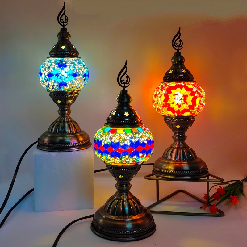 New Turkish Led Light for Table Lamp AC Modern 80 Round Vintage Green Glass Banker Lamp Stain Glass Lamp Mosaic Glass