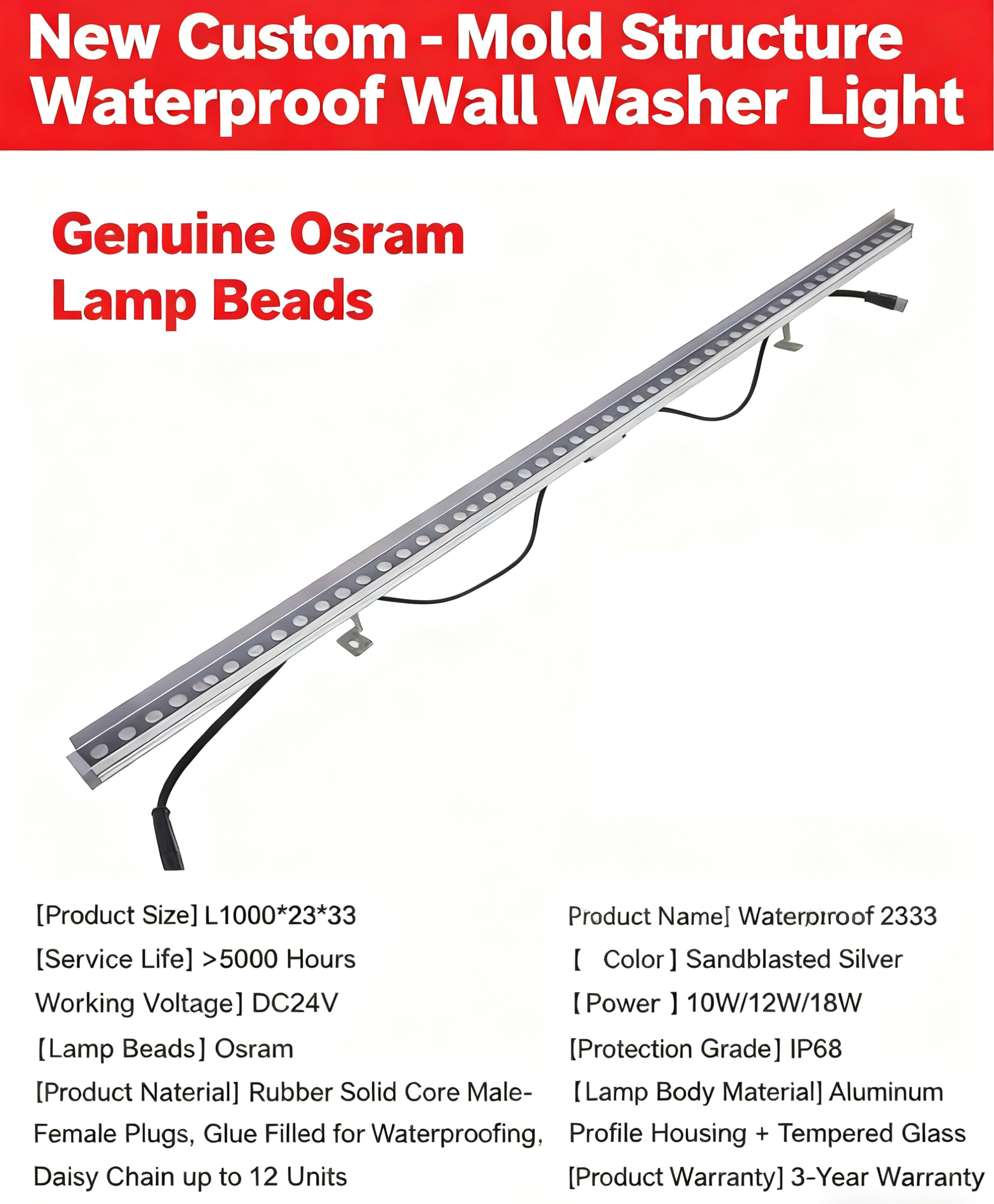 DC24V 10W/12W/18W Multiple Light Colors for Option Waterproof LED Wall Washer WW1160picture2