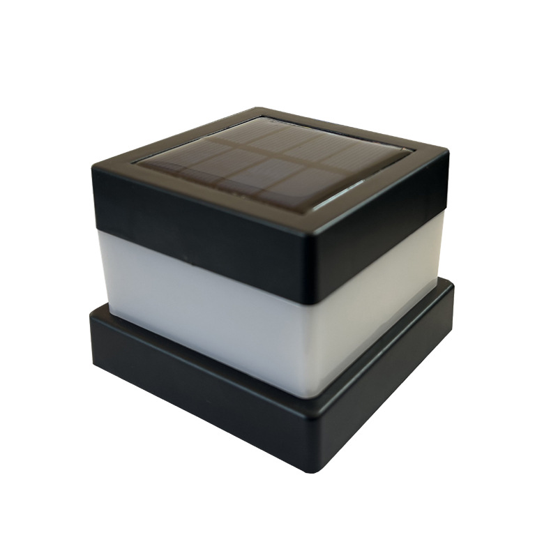 12V Aluminum ba<i></i>se LED Light Source Solar Column Cap Lamp Square Polycarbo<i></i>nate Diffuser for Home Courtyard Fence Wall Lighting