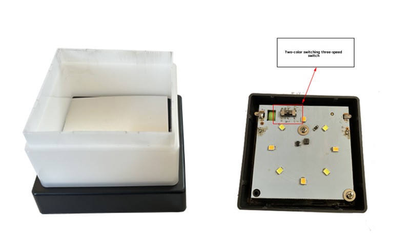12V Aluminum ba<i></i>se LED Light Source Solar Column Cap Lamp Square Polycarbo<i></i>nate Diffuser for Home Courtyard Fence Wall Lighting
