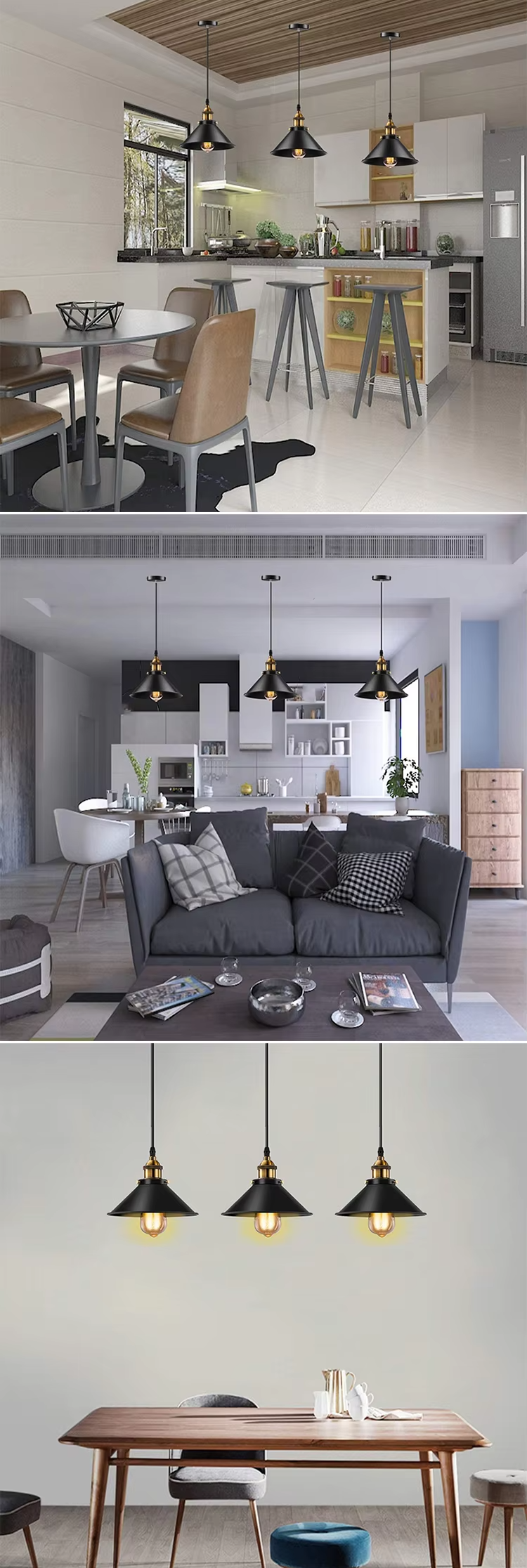 Iron Art Vintage Industrial Pendant Light E27 ba<i></i>se Hanging Lights for Dining Room Cafe with Adjustable Height