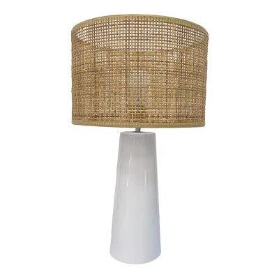 Ceramic Base Bedroom Living Room Decor Rattan Drum Lampshade LCS820picture1